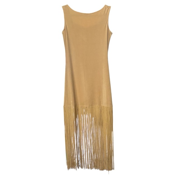 Together Gold Fringe Hem Slinky Maxi Dress Sleeveless Vintage Style Women’s Sz S - Picture 3 of 10